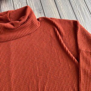 Burnt Orange Waffle Knit Collared Tunic Size Large